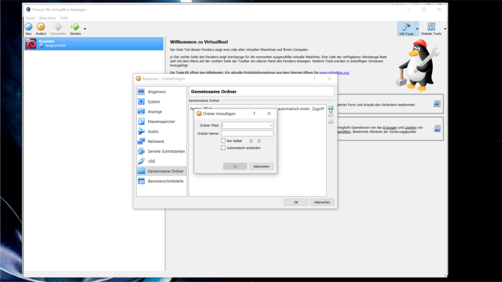 Raspberry pi virtualbox shared folder snosick