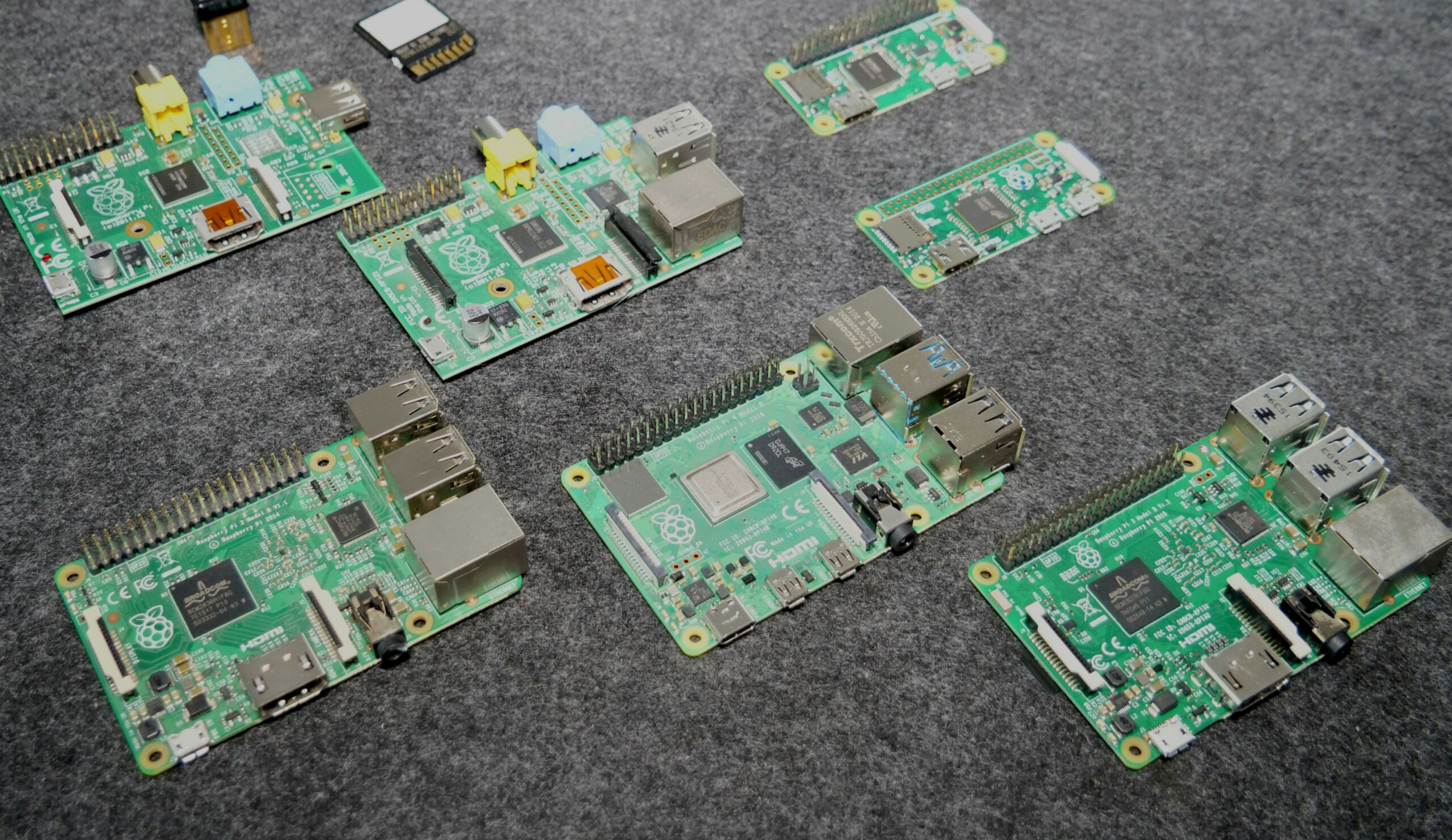 Übersicht von Raspberry Pi Boards von Model A bis 4 und Zero Modellen