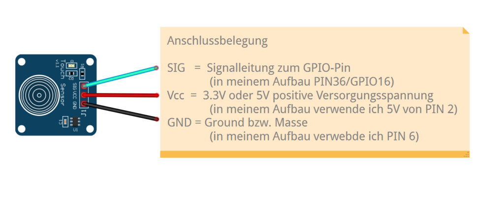 Anschlussbelegung des TTP223B Touch Sensors